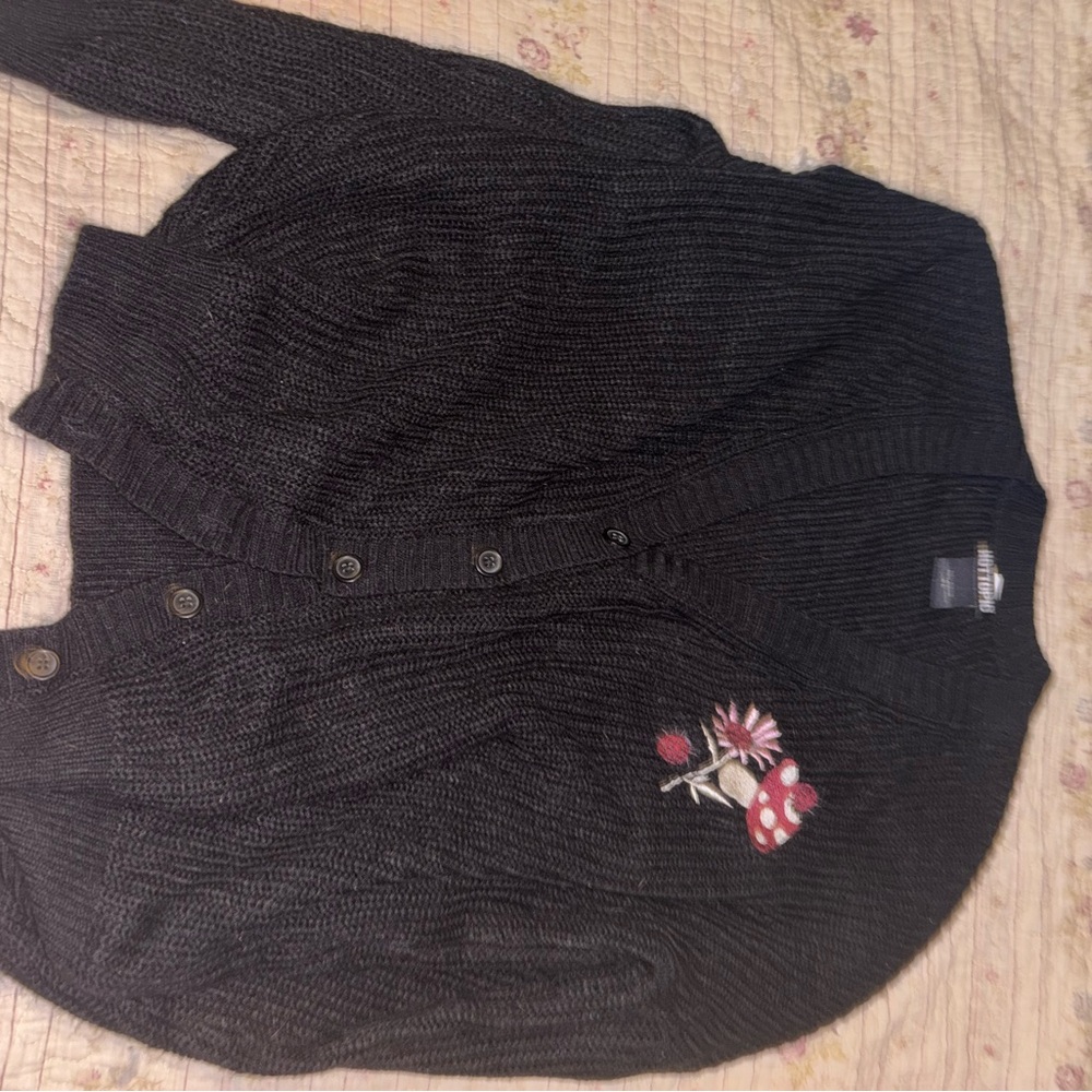 Hot Topic Black Cardigan with Mushroom Embroidery